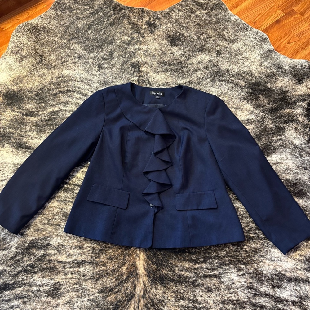 Women’s Isabella Navy Blue Ruffle Blazer Jacket Size 14 - Picture 13 of 16